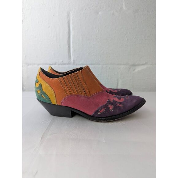 Circle S Corral Rainbow Multi Color Cowgirl Western Low Boots sz 7.5 - Picture 1 of 8